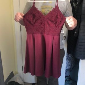 Burgundy Fit and Flare Dress